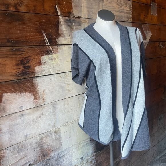 Amanda Wakeley 100% Cashmere Grey & Black Striped Sweater Cardigan - Picture 5 of 9